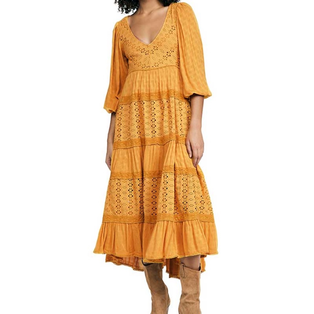 Boho open back eyelet v neck long sleeve maxi - Picture 8 of 8